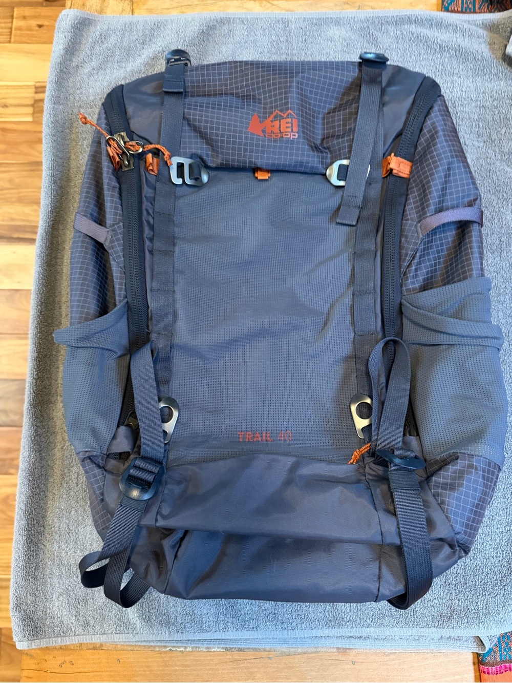REI Trail 40 Women’s Backpack - Slate Gray with Orange Accents - Picture 1 of 5